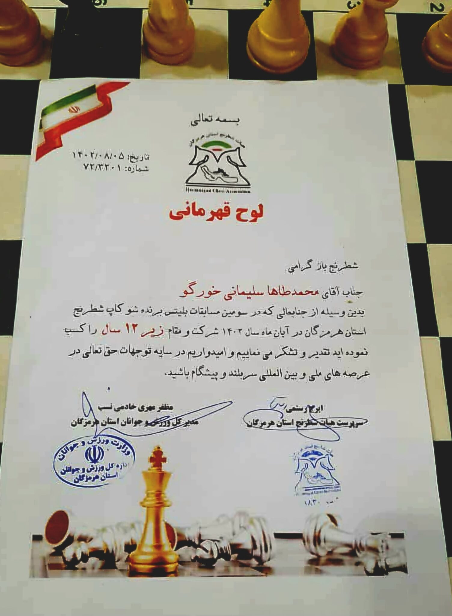 با افتخار آفرینی یکی از فرزندان کارکنان ، برگ زرینی در دفتر افتخارات ورزشی نیروگاه گازی خلیج فارس ثبت شد